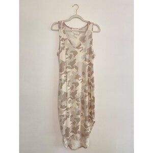 Sleeveless Beige Camo Tank Dress By Olive+Oak Size M With Asymmetrical Hem